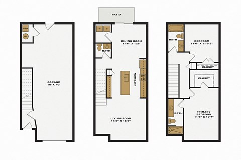 a floor plan of three different floors of a house with different layouts and different bedrooms